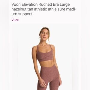 Vuori Elevation Ruched Bra Large hazelnut tan athletic athleisure xs support